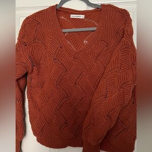 Chunky Knit V-Neck Sweater - Rust